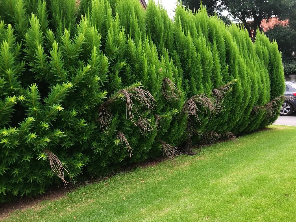 Hecke vor dem Schnitt – überwuchert und ungleichmäßig